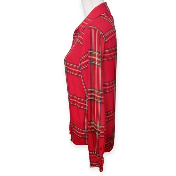 H&M RED PLAID BUTTON DOWN SHIRT SZ.XS EUC - Picture 2 of 6
